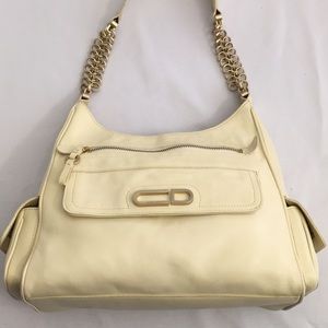 Vtg Charles David Shoulder Ivory Leather Gold NWT